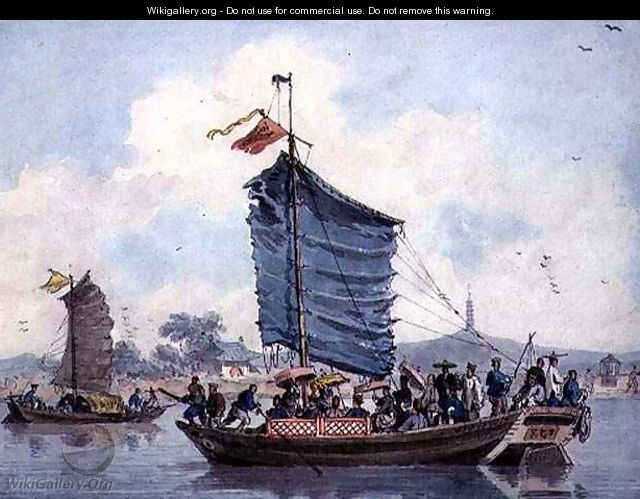 Chinese river scene with Junks under sail - William Alexander