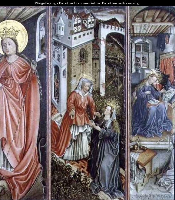 Visitation, centre right panel of polyptych - (after) Jost Amman
