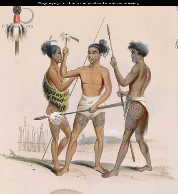 Maori warriors preparing for battle, from the 