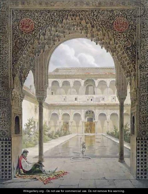 The Court of the Alberca in the Alhambra, Granada - Leon Auguste Asselineau