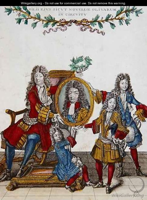 The French Royal Family holding a portrait of Louis XIV - Nicolas Arnoult