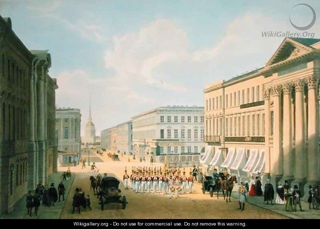 The Police Bridge and Nevsky avenue in St. Petersburg - (after) Arnout, Louis Jules