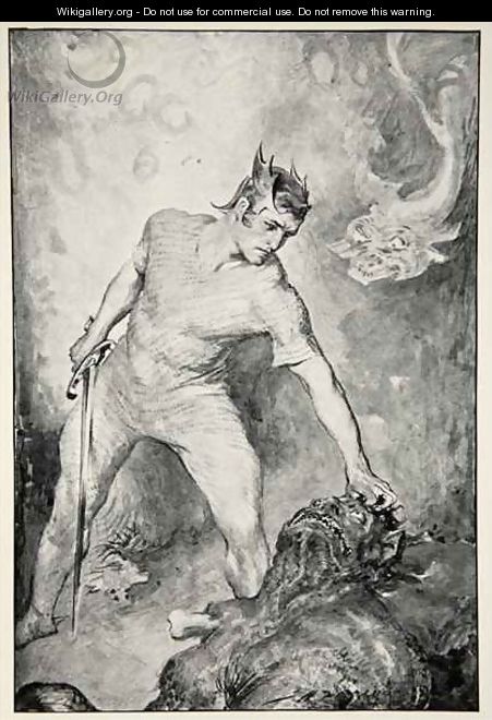 Beowulf shears off the head of Grendel - (after) Bacon, John Henry Frederick