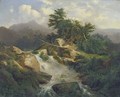 Forest Landscape with Waterfall - Julius Bakof