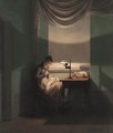 Young Woman Sewing by the Light of a Lamp - Georg Friedrich Kersting