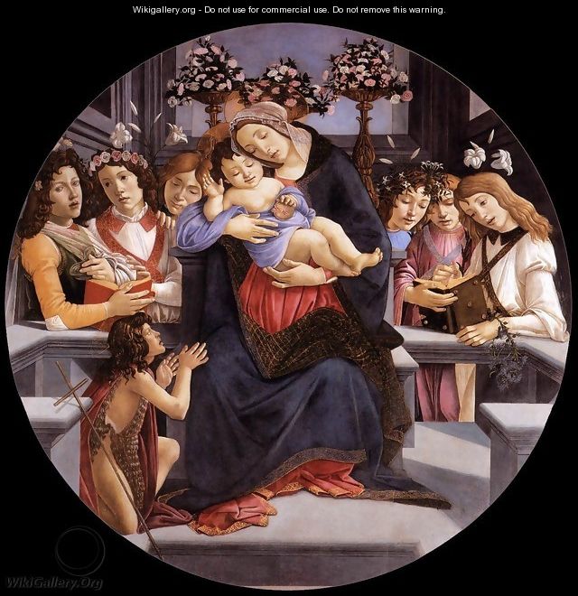 Virgin and Child with Six Angels and the Baptist - Sandro Botticelli (Alessandro Filipepi)