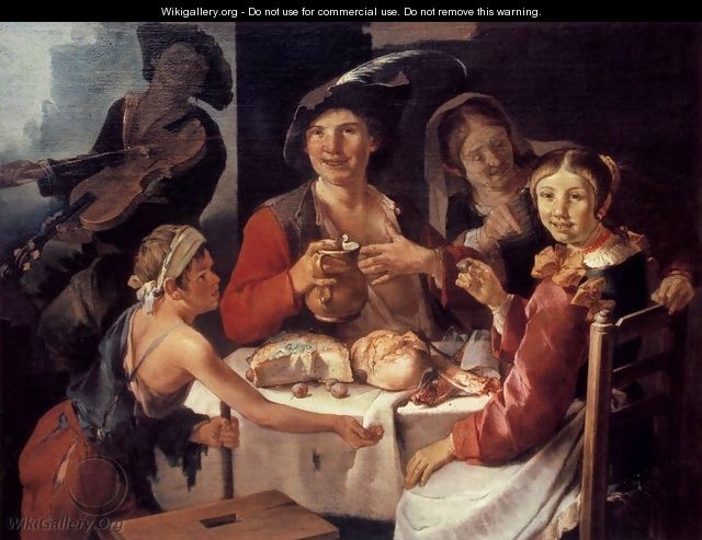 Peasant Repast with a Young Beggar - Giacomo Francesco Cipper (Il Todeschini)