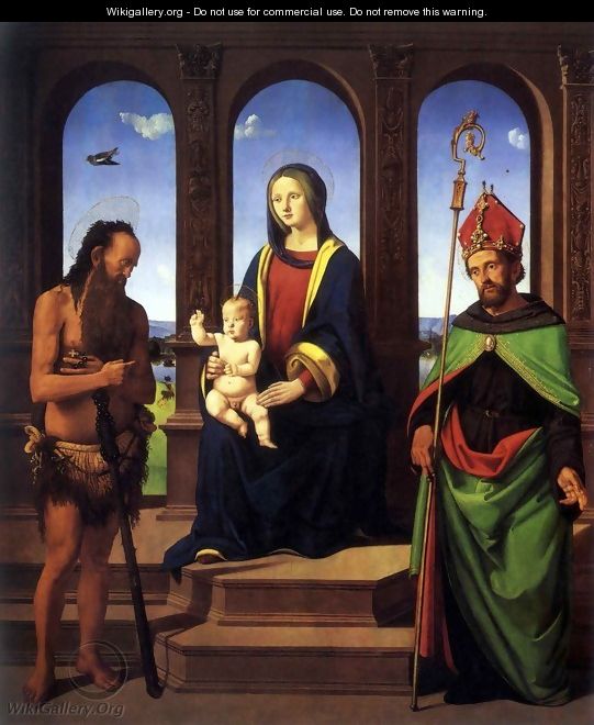 Madonna and Child with Saints Onofrius and Augustine - Piero Di Cosimo