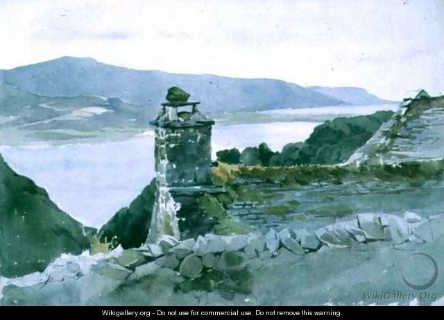 A hilly bay, seen from a wall over a roof - John Absolon