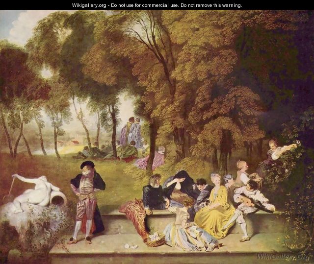 Convivial conversation outdoors - Jean-Antoine Watteau