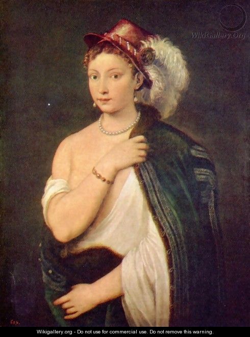 Portrait of a young woman with feather hat - Tiziano Vecellio (Titian)