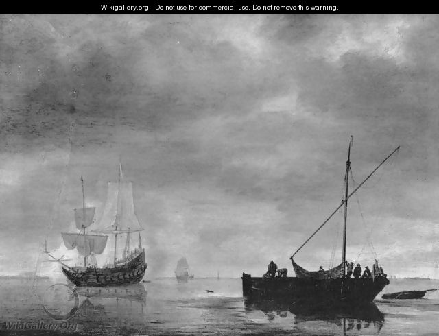 Frigate and fishing boat in calm seas - Simon De Vlieger