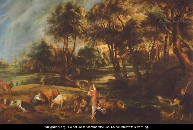 Landscape with cows and ducks hunters - Peter Paul Rubens