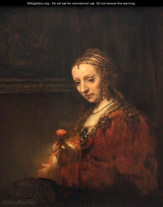 Portrait of a Woman with a Pink Carnation - Rembrandt Van Rijn