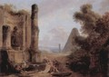Fantasy view of the Cestia pyramid from the ruins of a temple - Hubert Robert