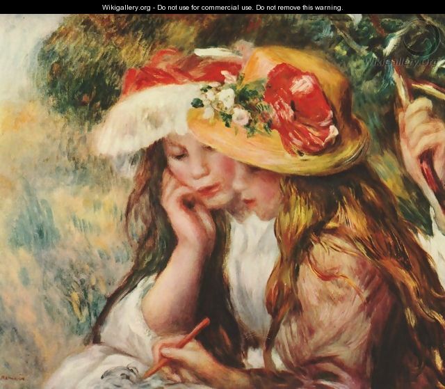 Two girls reading in a garden - Pierre Auguste Renoir