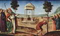 Pugliese-altar scene Madonna Enthroned, St. Peter and St. John the Baptist, St. Nicholas of Bari and St. Dominic, predella right scene - Piero Di Cosimo