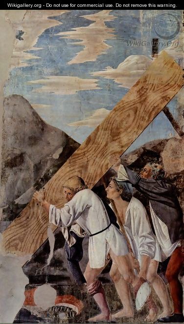 Fresco cycle of the Legend of the Holy Cross in the choir of San Francesco in Arezzo. The transport of the bridge scene - Piero della Francesca
