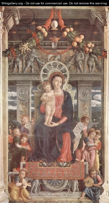 Altarpiece of San Zeno in Verona, triptych, middle panel Enthroned Madonna and Angels - Andrea Mantegna