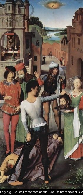 Triptych of the Mystical Marriage of St. Catherine of Alexandria, left wing, the beheading of John the Baptist - Hans Memling