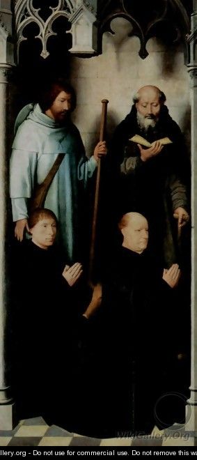 Triptych of the Mystical Marriage of St. Catherine of Alexandria, left upper, the founder Jacob de Kueninc and Anthony Seghers - Hans Memling
