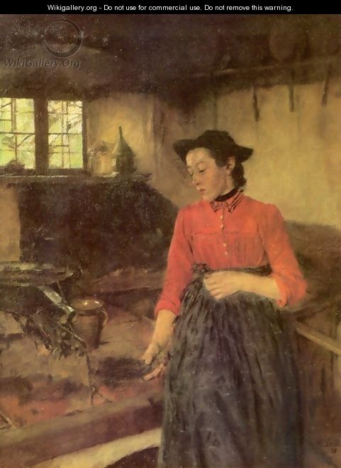 Girl on stove - Wilhelm Leibl