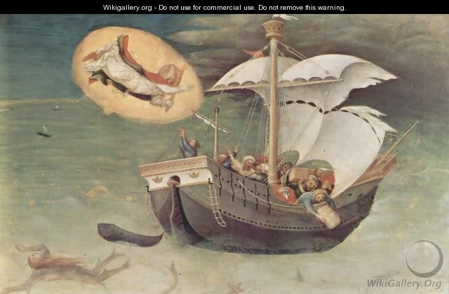 Quaratesi-polyptych, five predella panels with scenes from the life of St. Nicholas of Bari (miracles representations), scene of the rescue sailors - Gentile Da Fabriano