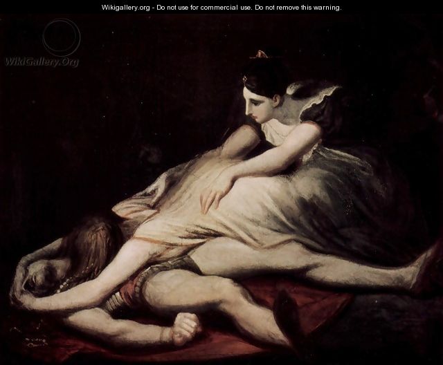 Kriemhild throws herself on the dead Siegfried - Johann Heinrich Fussli