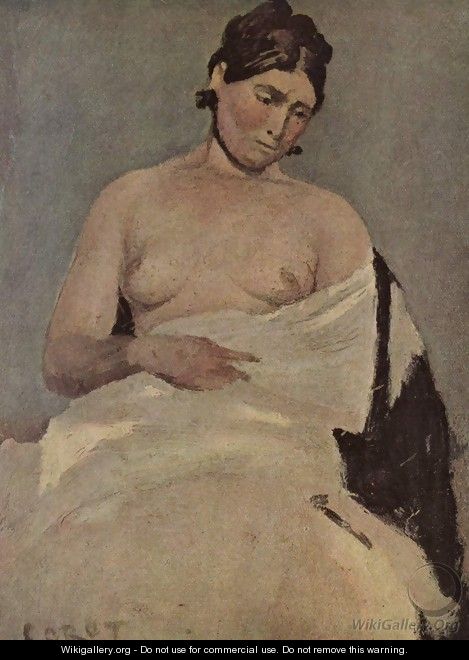 Sitting woman with bare breasts - Jean-Baptiste-Camille Corot
