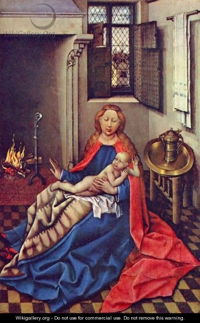 Madonna with Child by the fireplace - Robert Campin