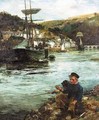 Boys Fishing In Looe Harbour - Robert Reid