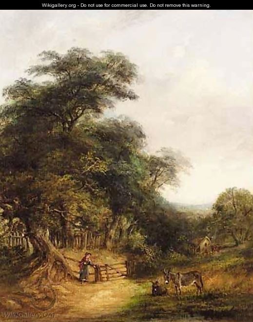 Landscape With Donkeys And Figure - Robert Burrows