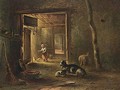 A Stable Interior With A Little Girl Feeding The Chickens - Bernardus Gerardus Ten Berge