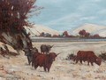 Snowy Landscape With Highland Cattle - Tomson Laing