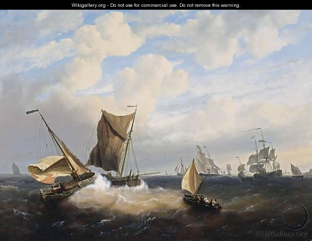 Shipping In Choppy Seas - Henry Adolphe Schaep