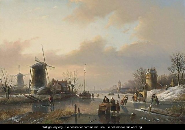 A Winter Landscape With Figures On A Frozen River - Jan Jacob Coenraad Spohler