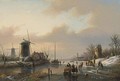A Winter Landscape With Figures On A Frozen River - Jan Jacob Coenraad Spohler