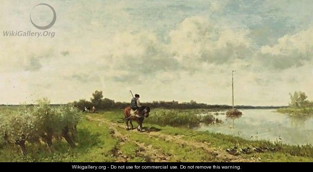 A Horseman Along A Waterway - Willem Roelofs
