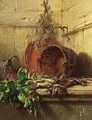 A Kitchen Still Life With Vegetables And Sardines - Maria Vos