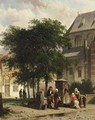 Figures Behind The Church, Woerden - Cornelis Springer