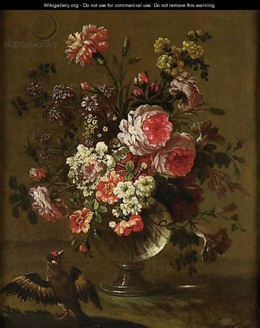 Still Life Of Flowers In Vases With Birds A Pair Of Paintings - (after) Pierre-Nicolas Huillot