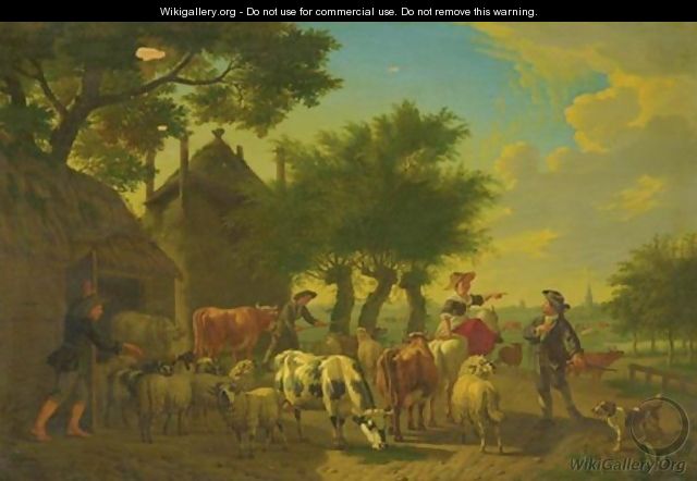 An Extensive Landscape With Shepherds, Sheep, Goats And Cows - Jan van Gool