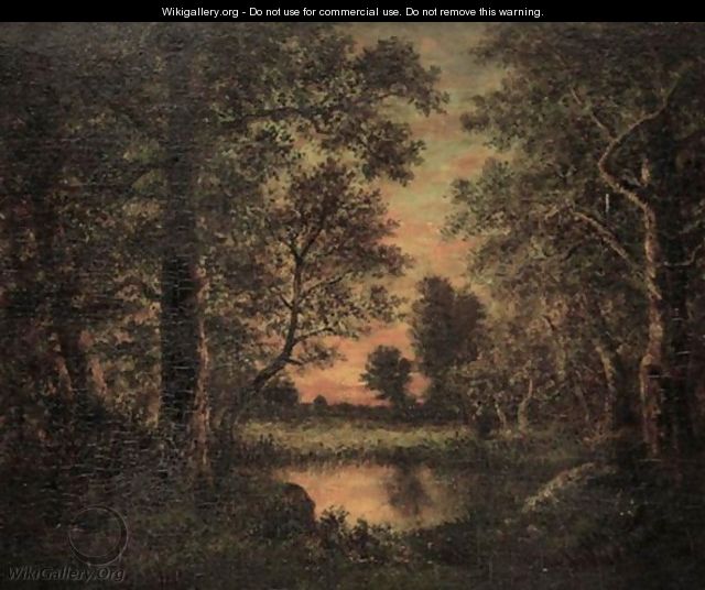 A Forest At Sunset - French School