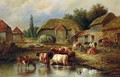 Farmyard Scene With Cattle Watering - Henry Charles Bryant