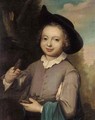 Portrait Of A Boy Holding Birds - English School