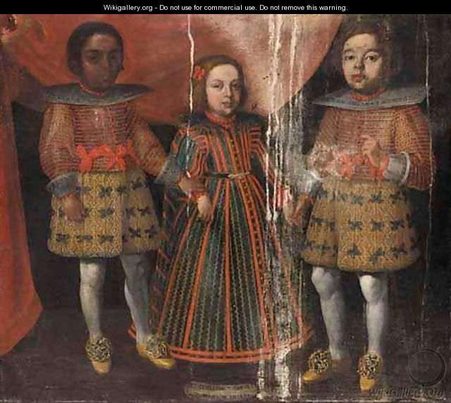 A Portrait Of A Young Noble Girl, Full Length, Attended By Two Pages - North-Italian School