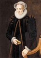 A Portrait Of A Lady, Three-Quarter Length, Wearing A Black Coat And A White Ruff, Holding A Book - Adriaen Thomasz. Key