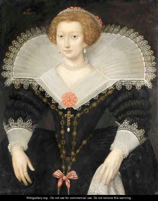 A Portrait Of A Lady, Three-Quarter Length, Wearing A Black Dress And White Lace Collar - (after) Frans, The Elder Pourbus