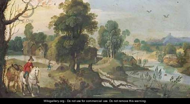 A River Landscape With A Horseman Leading A Pack Horse In The Foreground - (after) Sebastiaen Vrancx