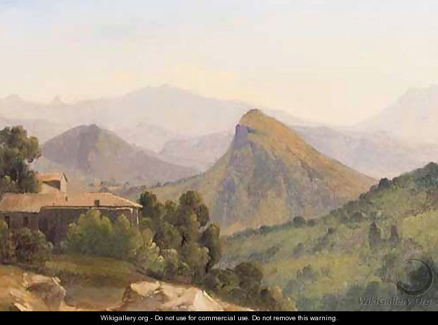 An Italianate Landscape With A Farmhouse, Mountains Beyond - (after) Jean-Joseph-Xavier Bidauld